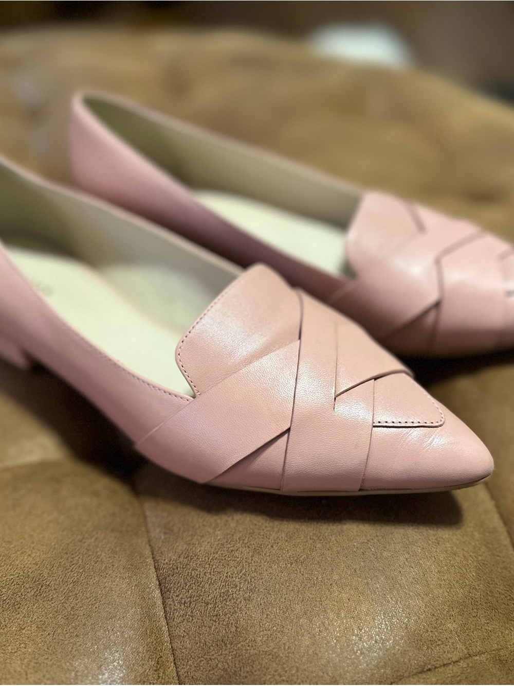 Cole Haan Women’s Camila Skimmer Blush Pink Braided Pointed-Toe Loafers